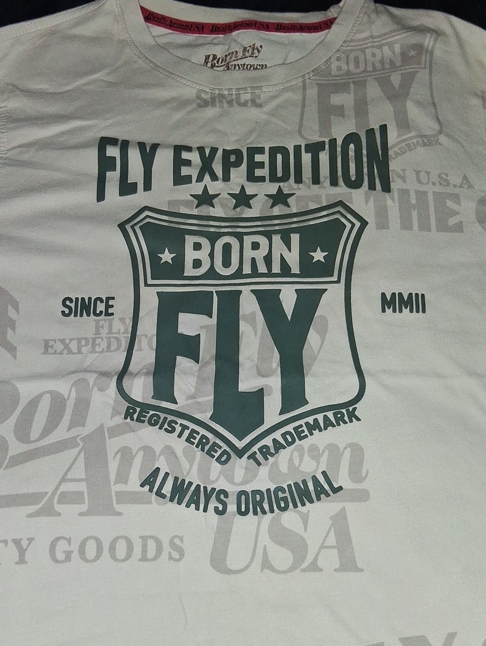Men's Cream Graphic Long Sleeve-Shirt - Born Fly Expedition New Never Worn